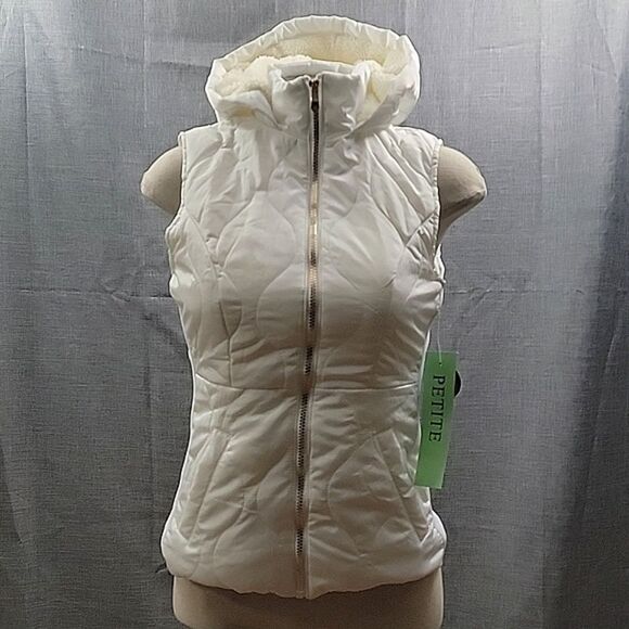 Cavalini NWT White Hooded Puffer Vest Fleece Lined, Women's PS - Read